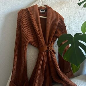 Thick Knit Midi Cardigan Rusty Orange